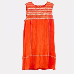 THML Coral Orange Shift Dress w White Embroidery